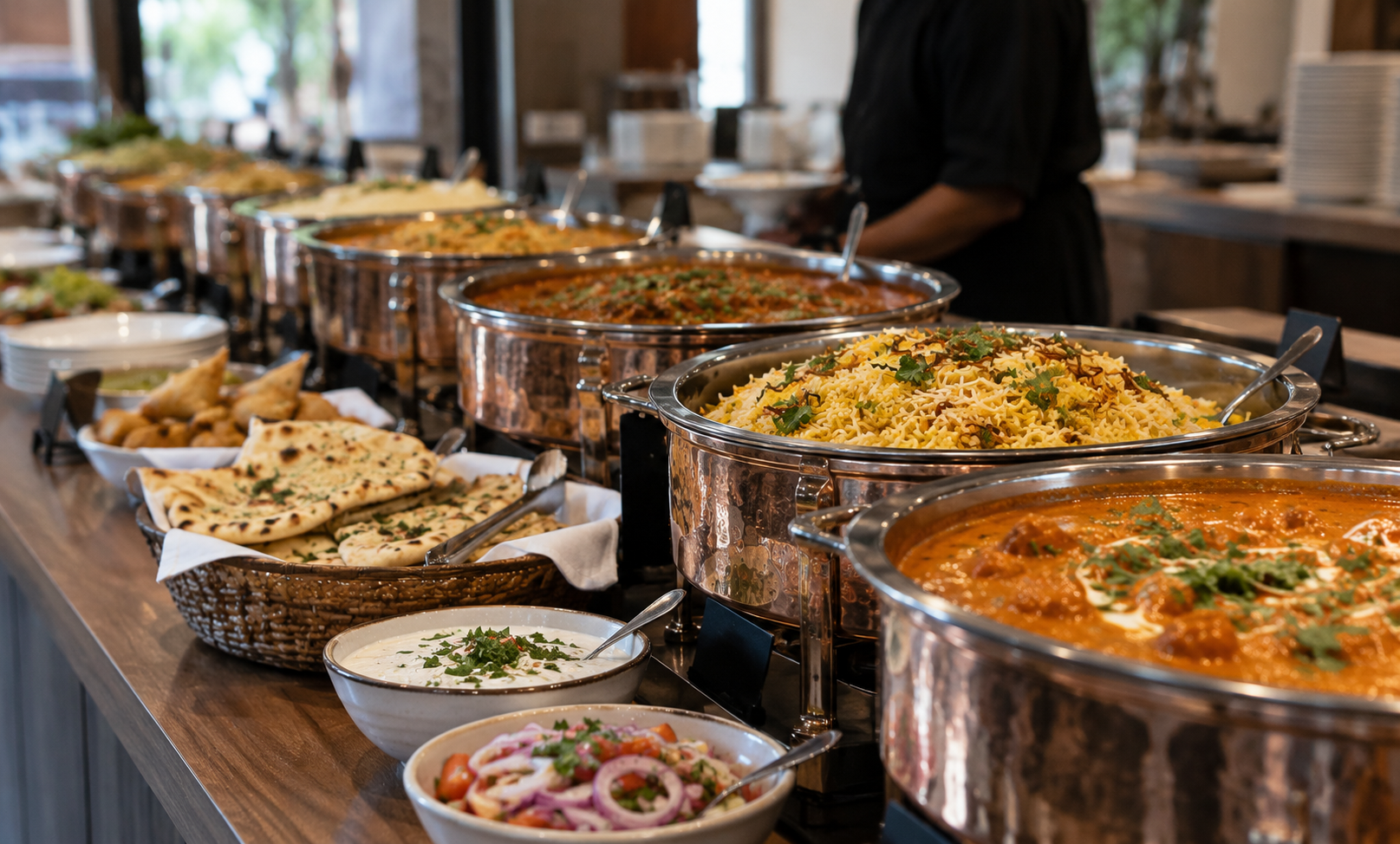 Authentic Indian catering with freshly prepared curry and naan bread